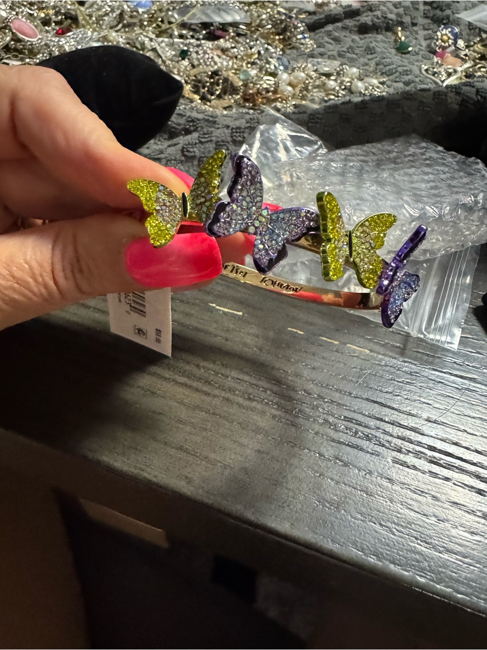 Besty Johnson Crystal Butterfly Bangle Bracelet in Lime Green and Lavender